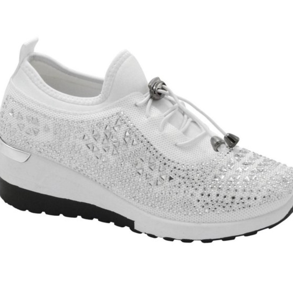Gnd  Women's Chunky Rhinestone Sneaker Sparkly Bling Mesh Slip on Elastic1965